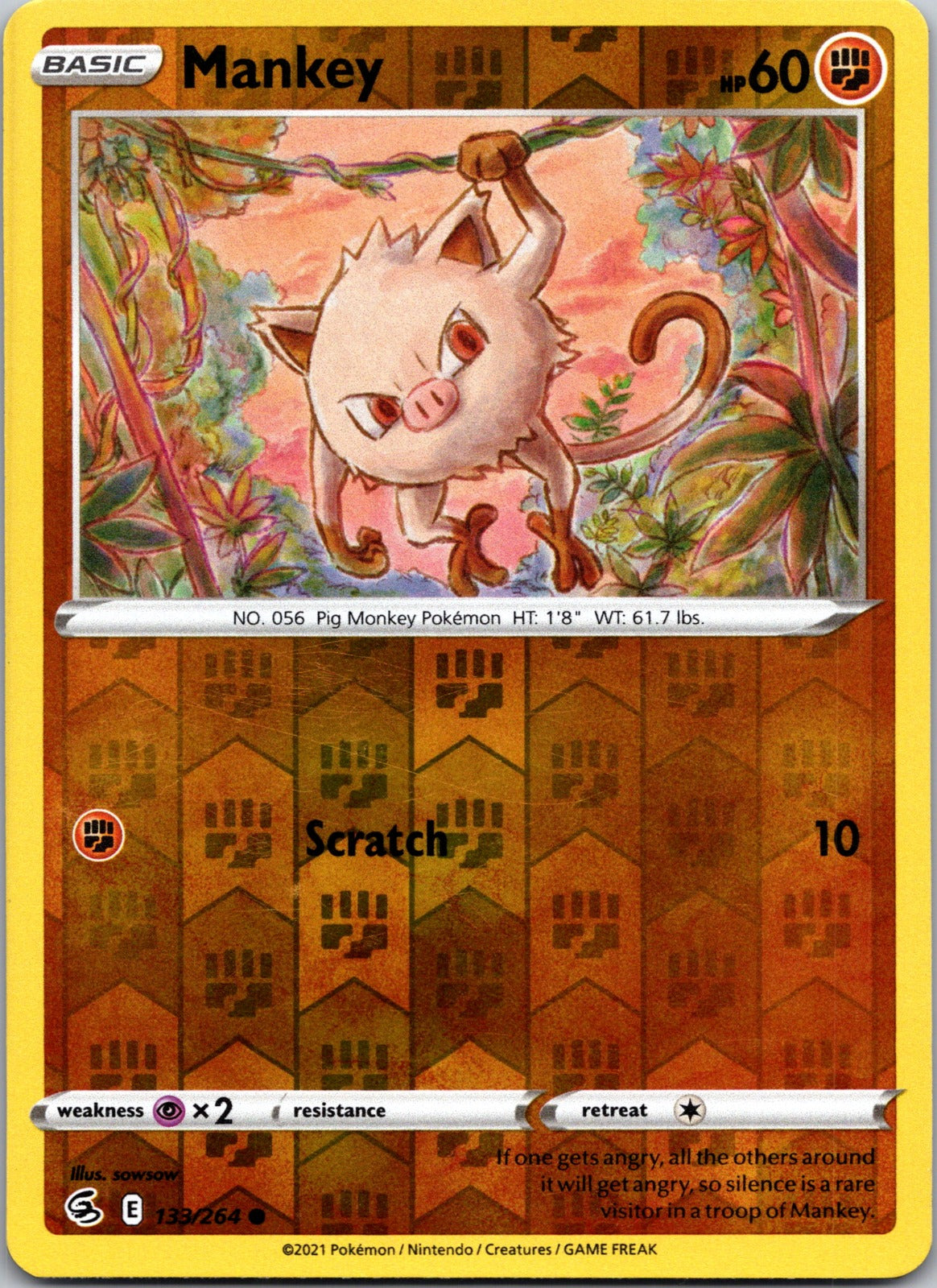 Mankey | 133/264 | SWSH08: Fusion Strike | Reverse Holofoil