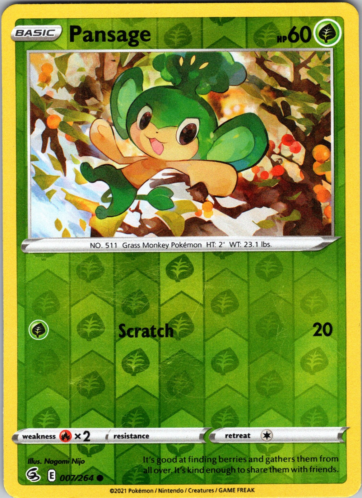 Pansage | 007/264 | SWSH08: Fusion Strike | Reverse Holofoil