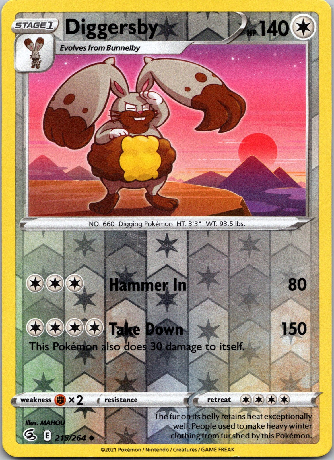 Diggersby | 215/264 | SWSH08: Fusion Strike | Reverse Holofoil