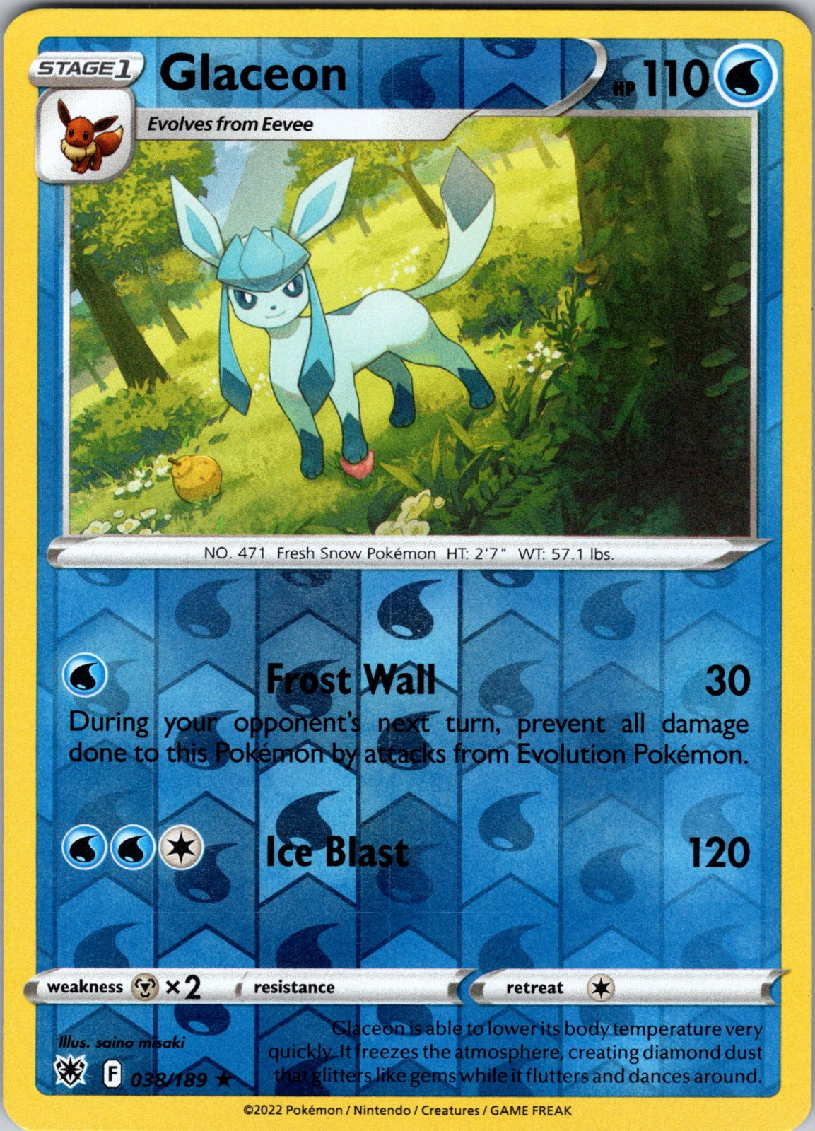Glaceon | 038/189 | SWSH10: Astral Radiance | Reverse Holofoil